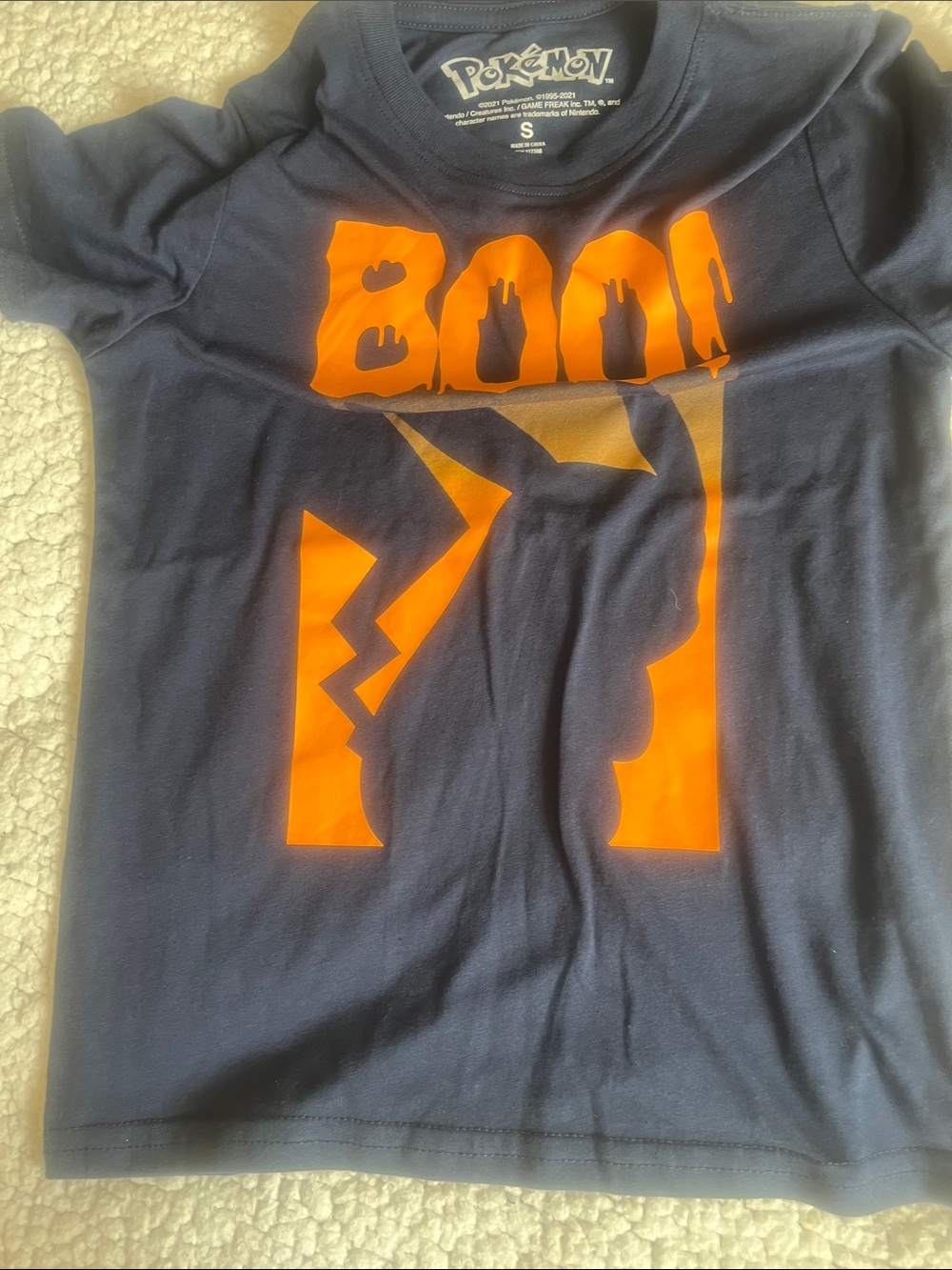 Pokémon Navy Tee with Orange Pikachu BOO Graphic